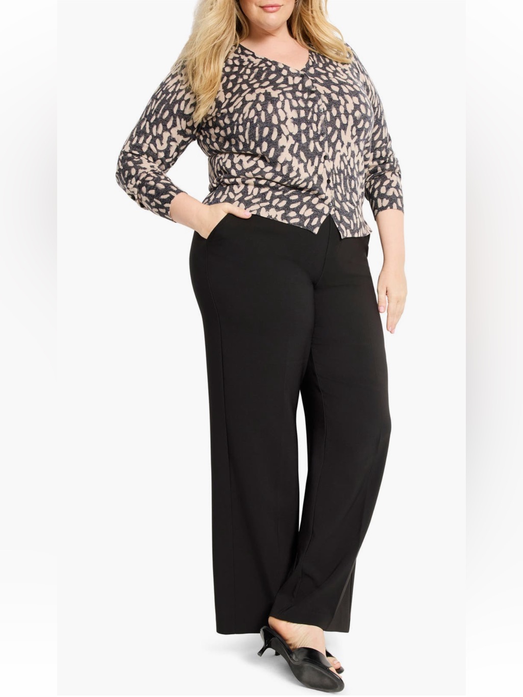 Nic+Zoe Black And Beige V-Neck Button Cardigan Size 3x Nwt — image 2 of 8